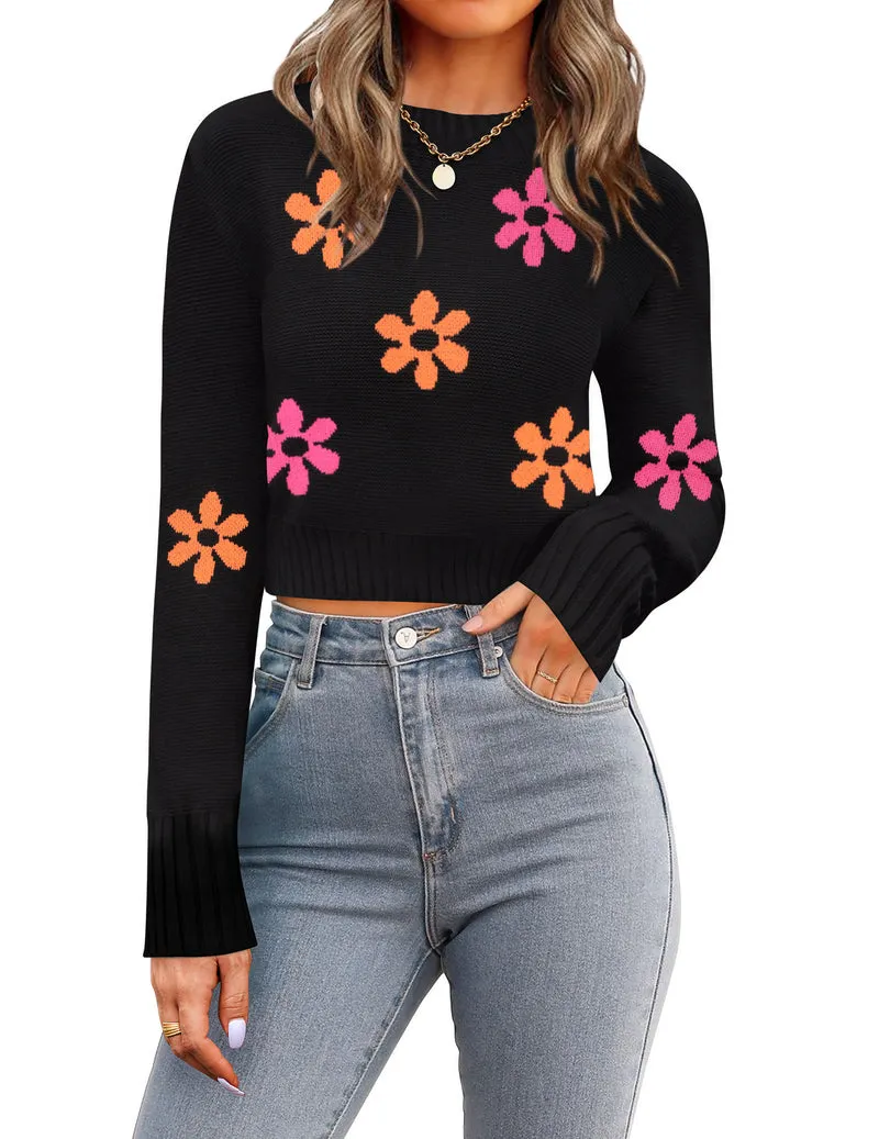 Zeagoo Women's 2024 Fall Crewneck Cropped Sweater