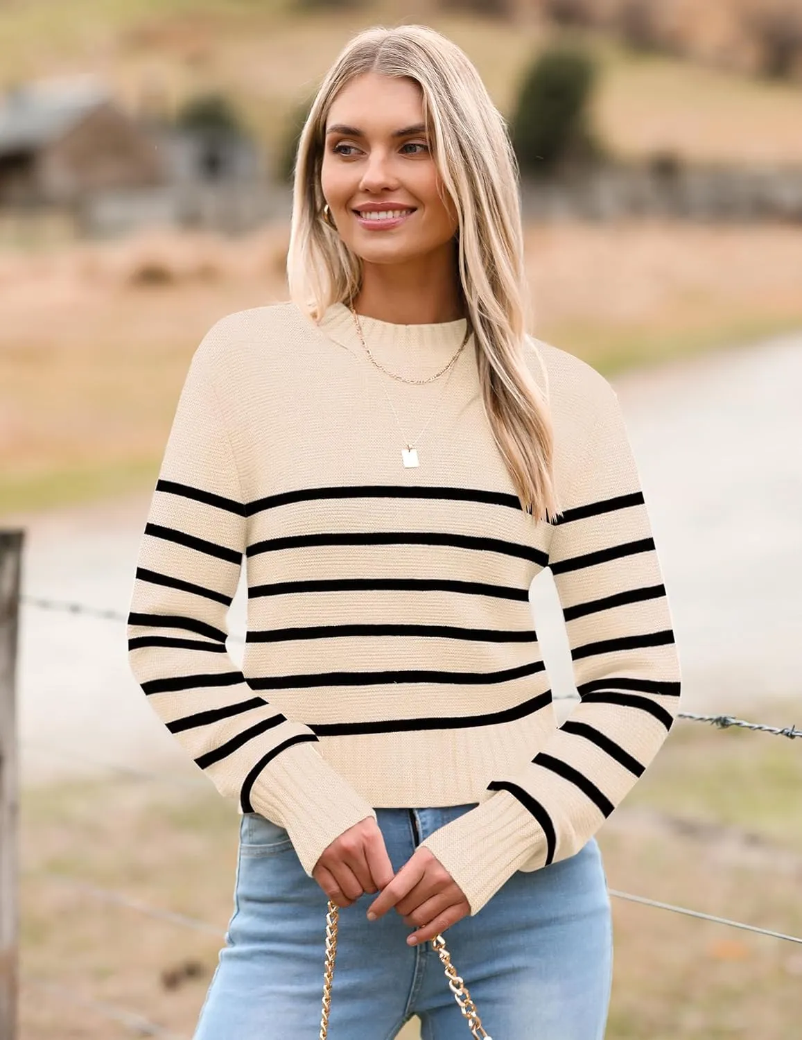 Zeagoo Women's 2024 Fall Crewneck Cropped Sweater