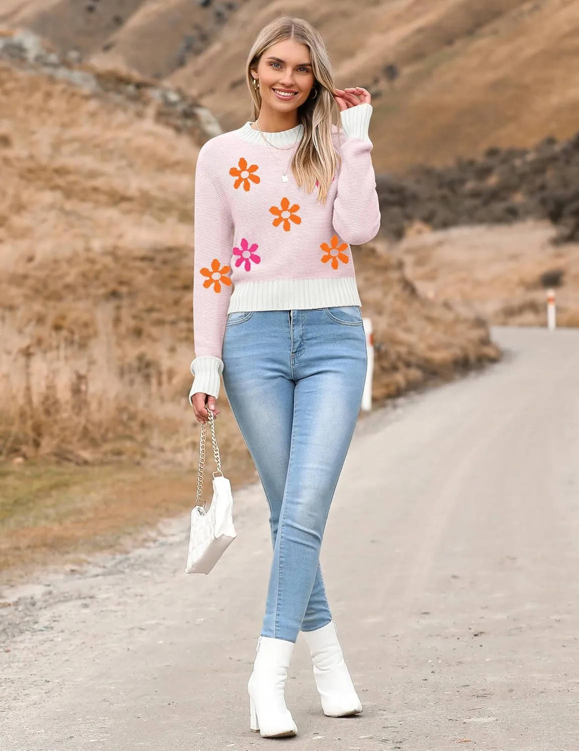 Zeagoo Women's 2024 Fall Crewneck Cropped Sweater