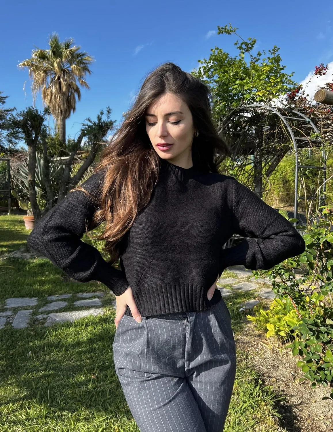 Zeagoo Women's 2024 Fall Crewneck Cropped Sweater