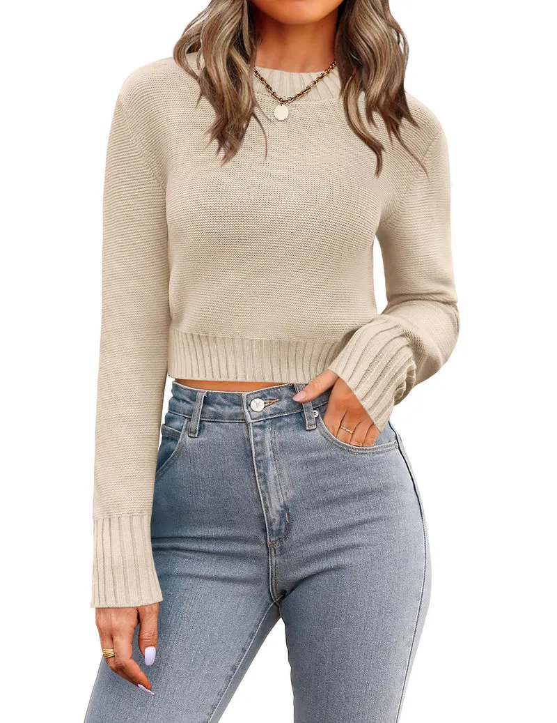 Zeagoo Women's 2024 Fall Crewneck Cropped Sweater