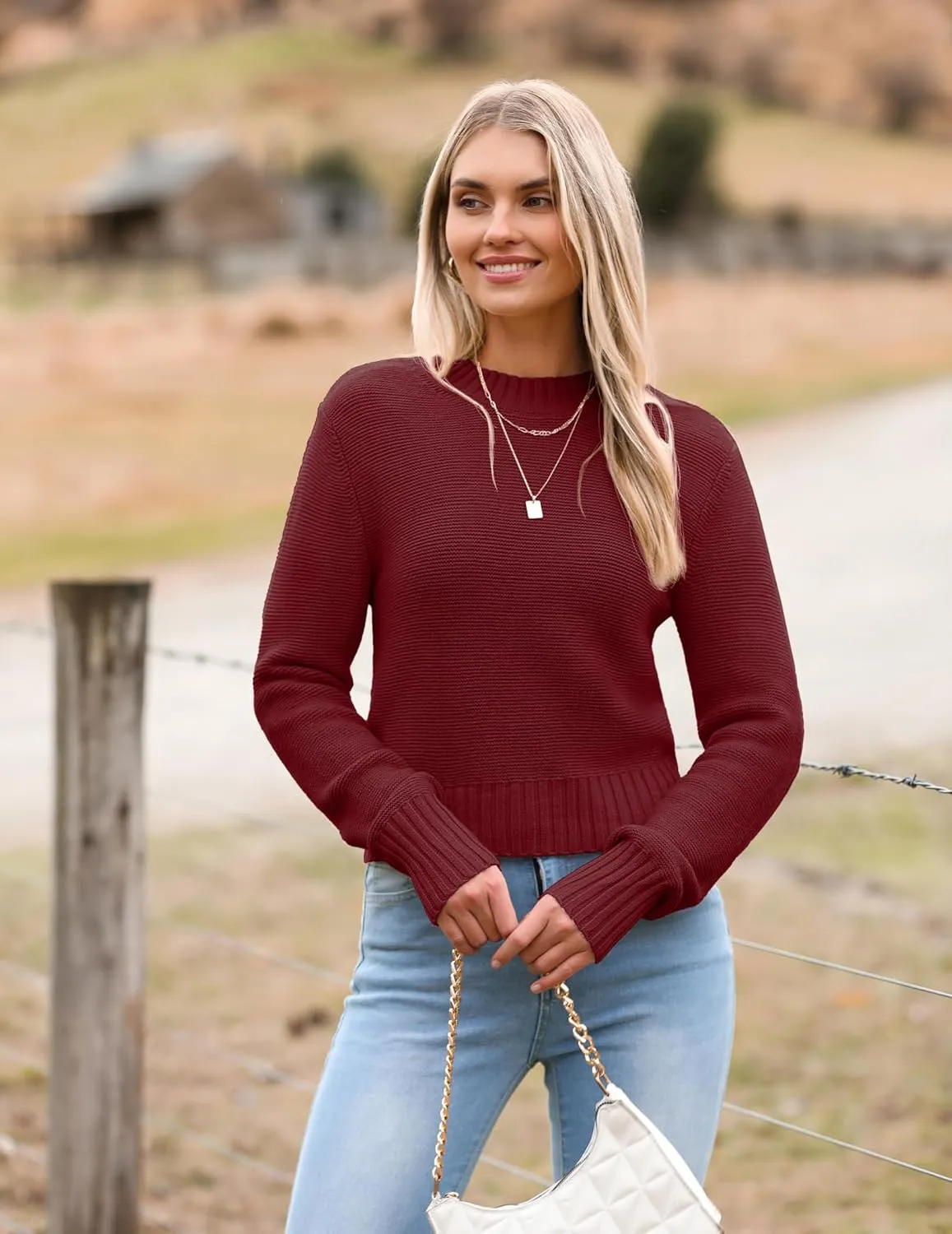 Zeagoo Women's 2024 Fall Crewneck Cropped Sweater