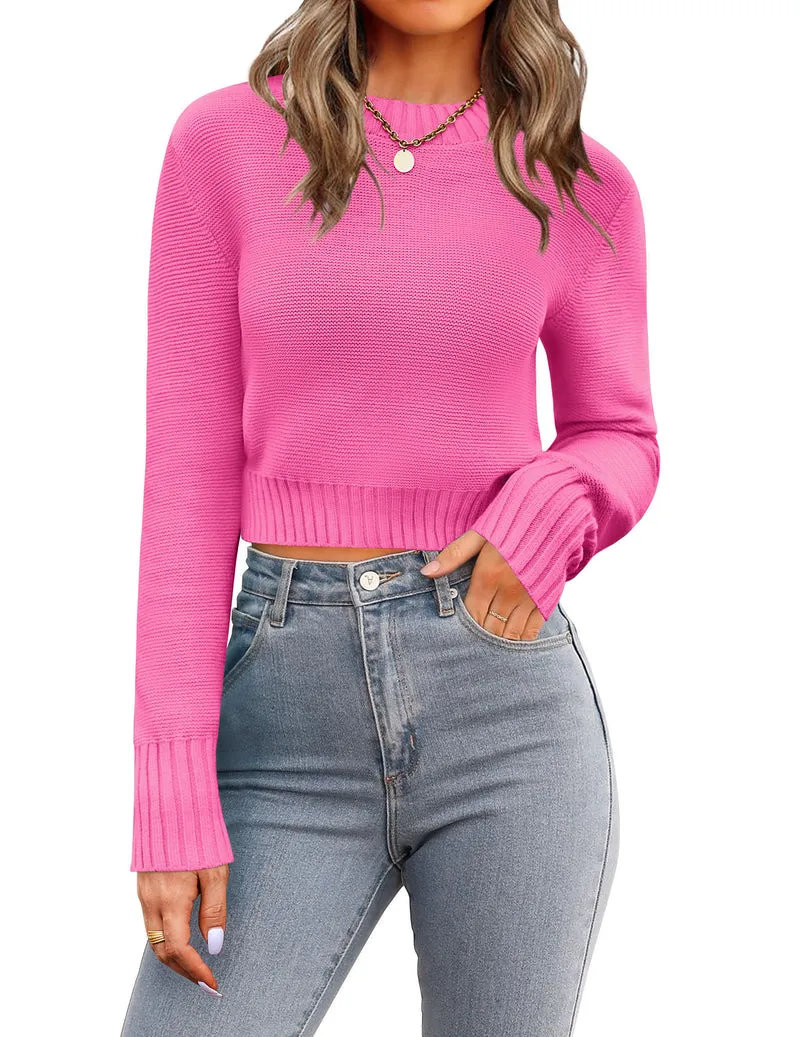 Zeagoo Women's 2024 Fall Crewneck Cropped Sweater