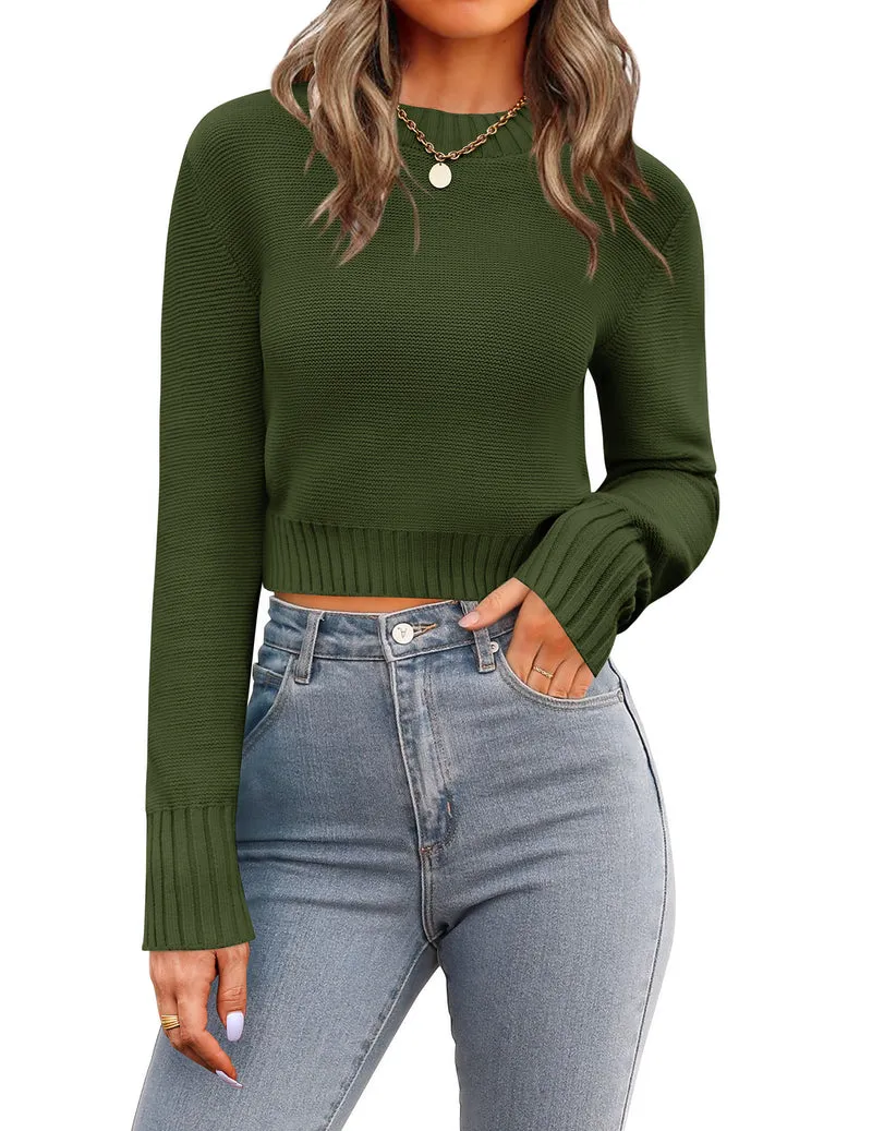 Zeagoo Women's 2024 Fall Crewneck Cropped Sweater