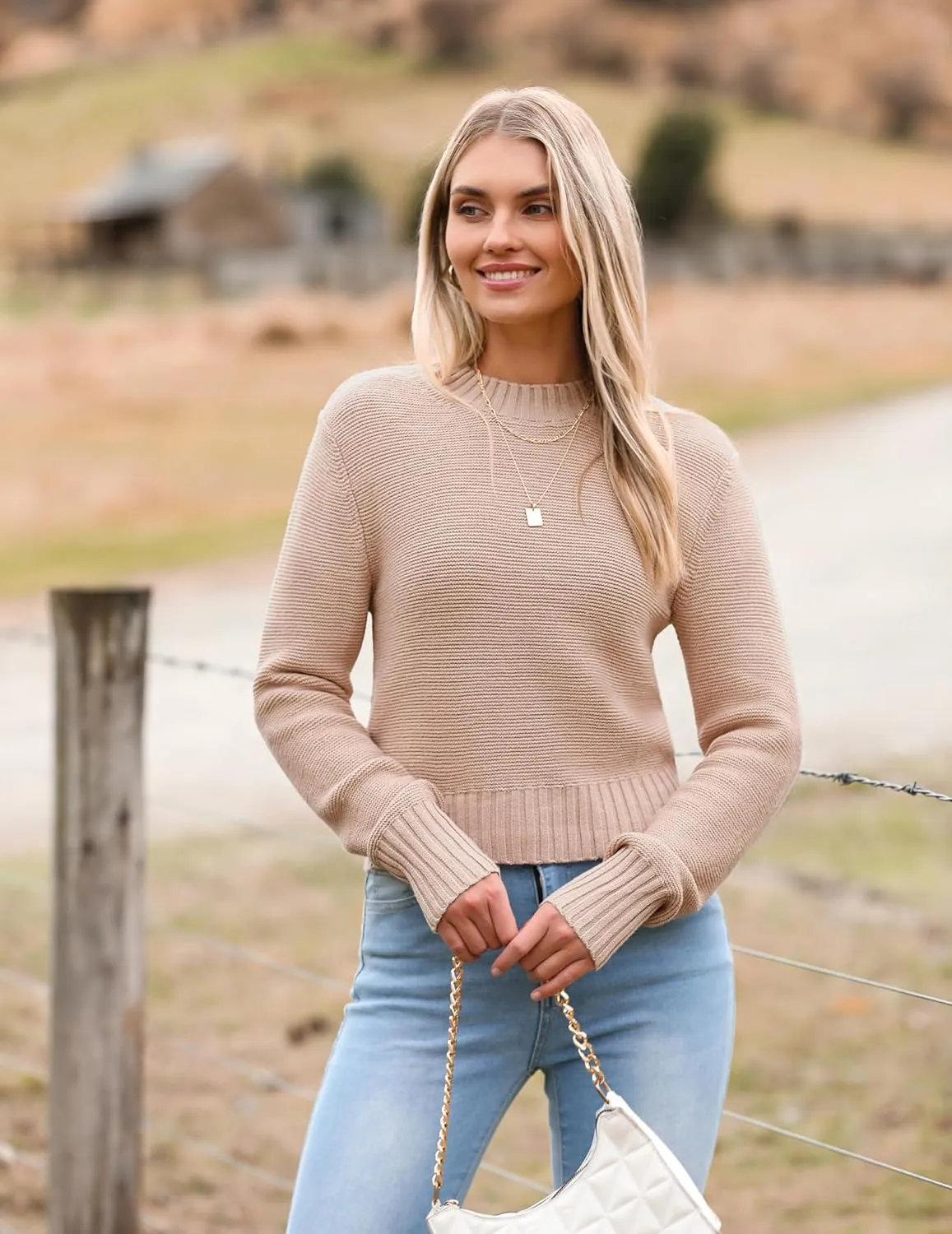 Zeagoo Women's 2024 Fall Crewneck Cropped Sweater