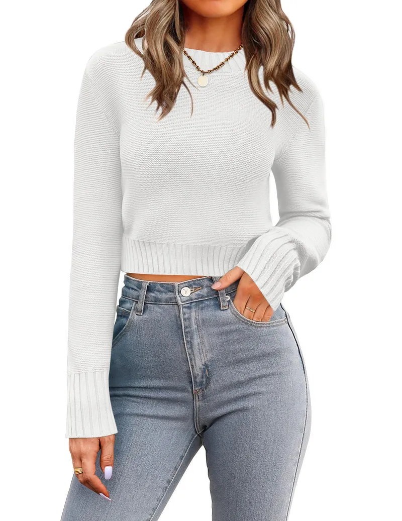 Zeagoo Women's 2024 Fall Crewneck Cropped Sweater