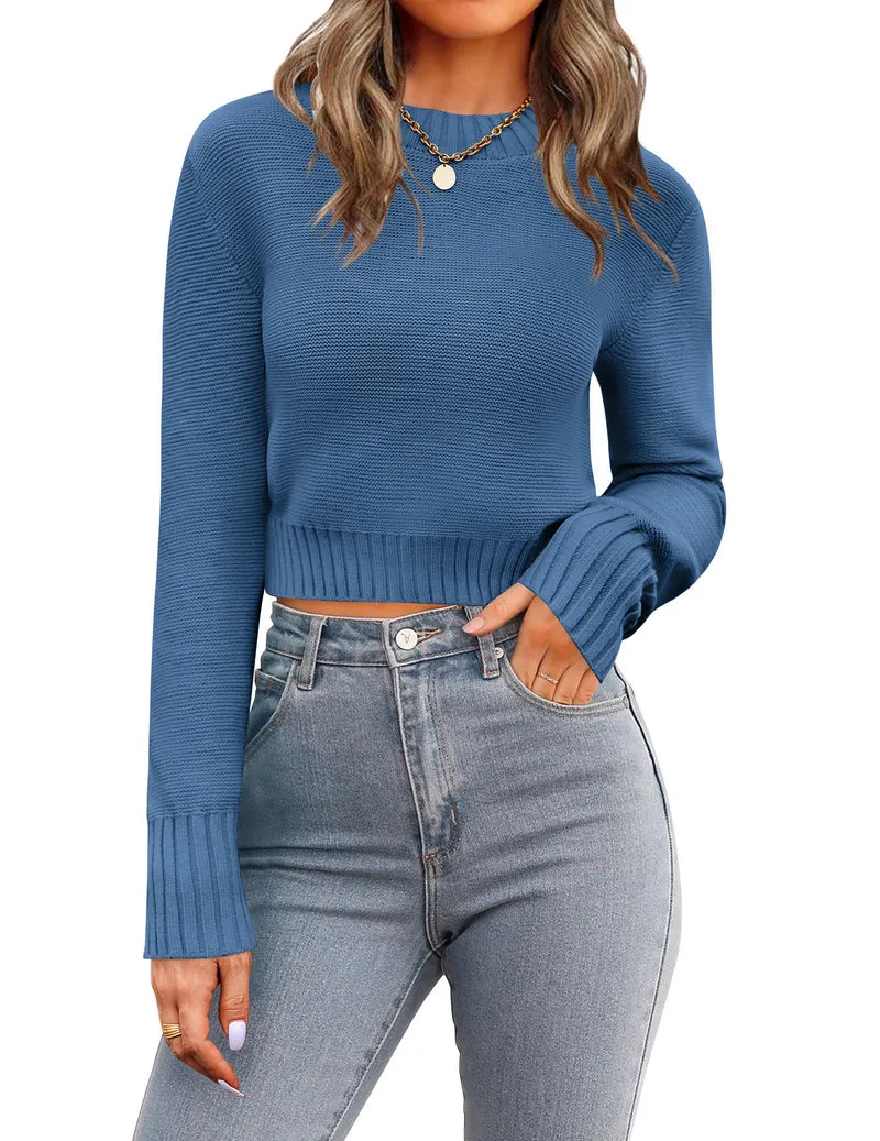 Zeagoo Women's 2024 Fall Crewneck Cropped Sweater