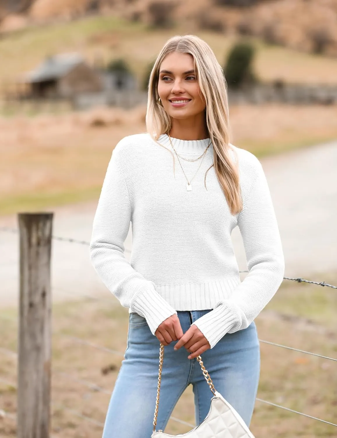 Zeagoo Women's 2024 Fall Crewneck Cropped Sweater