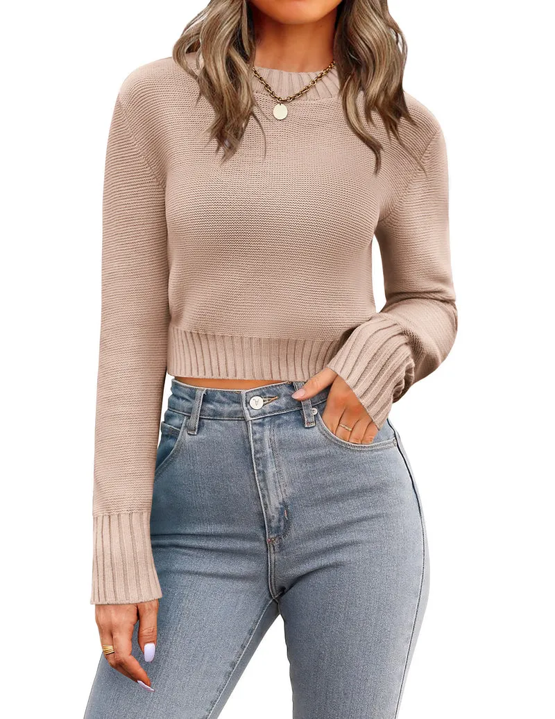 Zeagoo Women's 2024 Fall Crewneck Cropped Sweater
