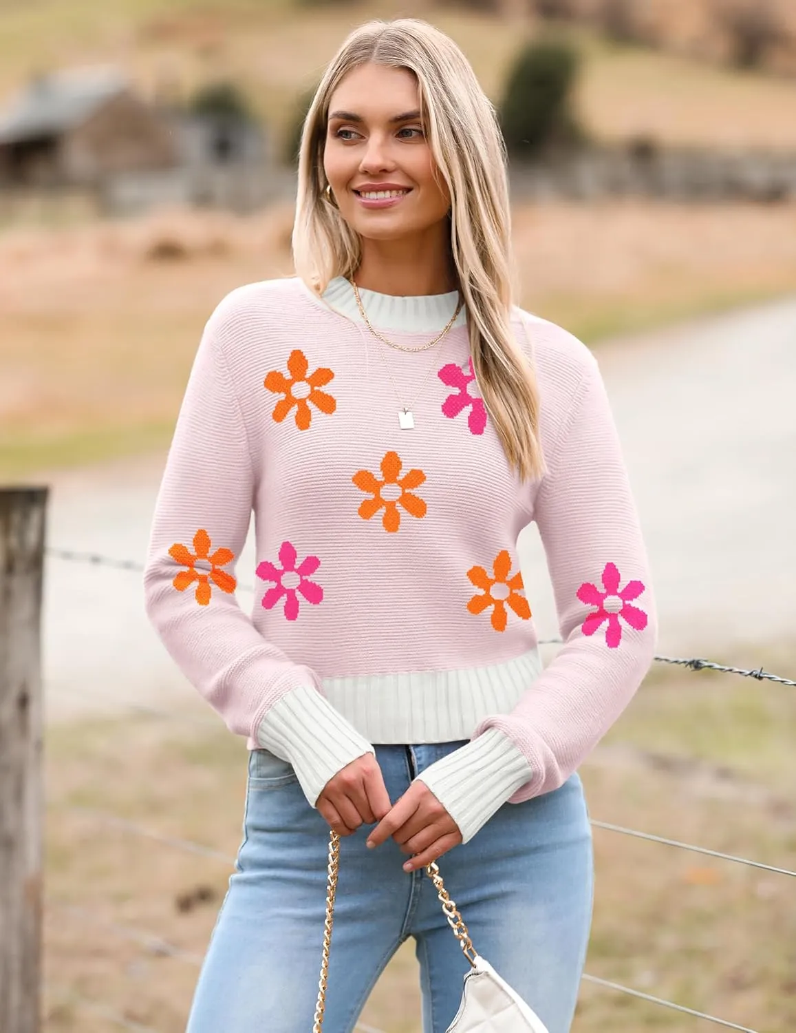 Zeagoo Women's 2024 Fall Crewneck Cropped Sweater