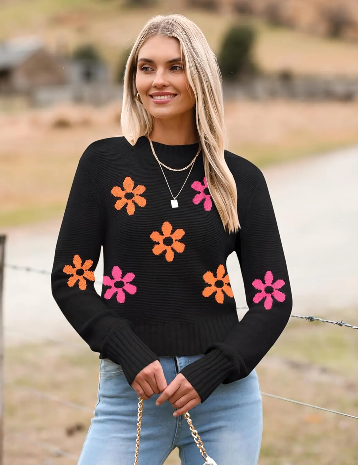 Zeagoo Women's 2024 Fall Crewneck Cropped Sweater
