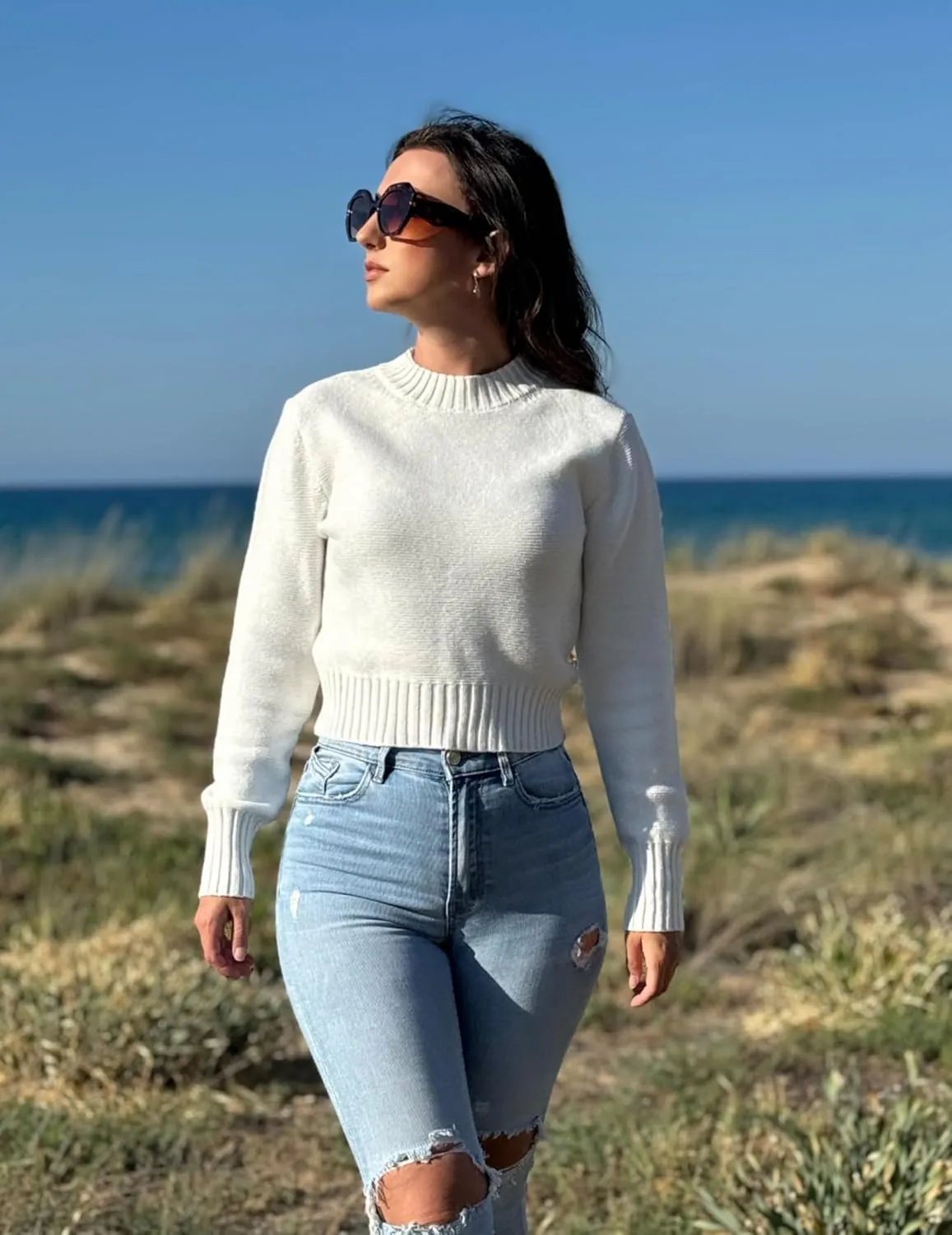 Zeagoo Women's 2024 Fall Crewneck Cropped Sweater