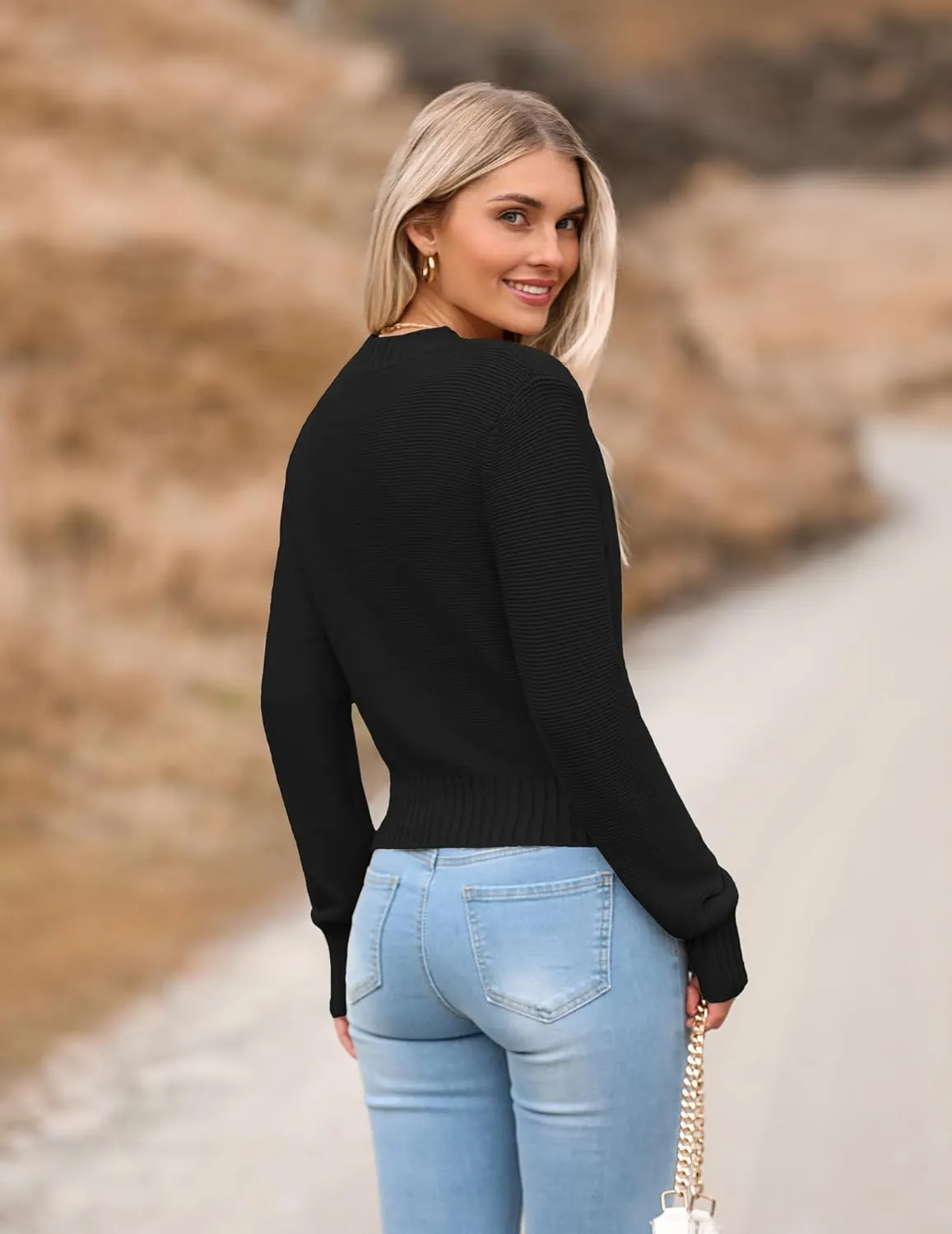 Zeagoo Women's 2024 Fall Crewneck Cropped Sweater