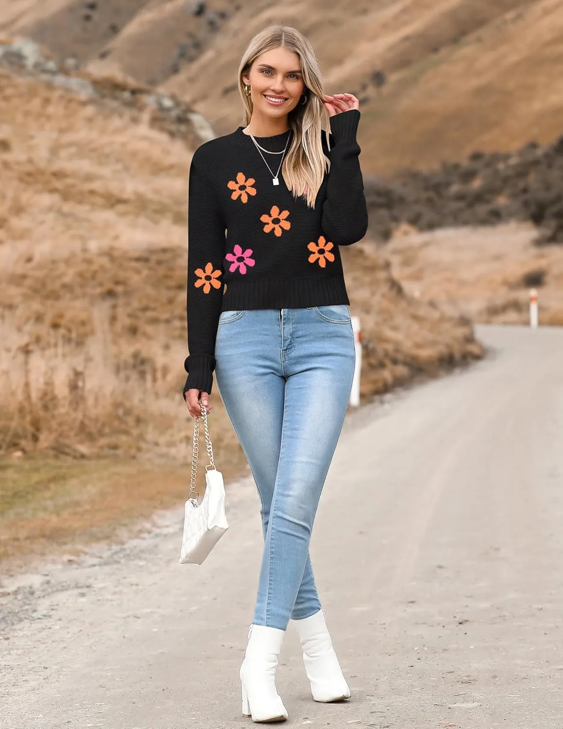 Zeagoo Women's 2024 Fall Crewneck Cropped Sweater
