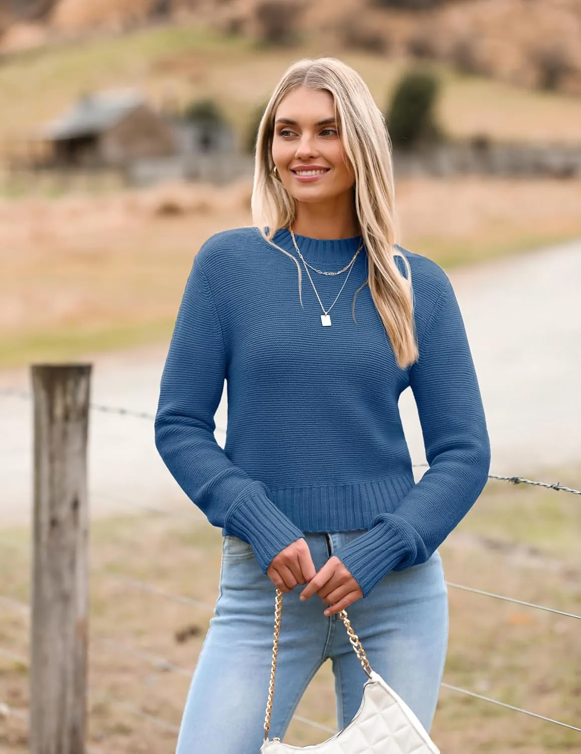 Zeagoo Women's 2024 Fall Crewneck Cropped Sweater